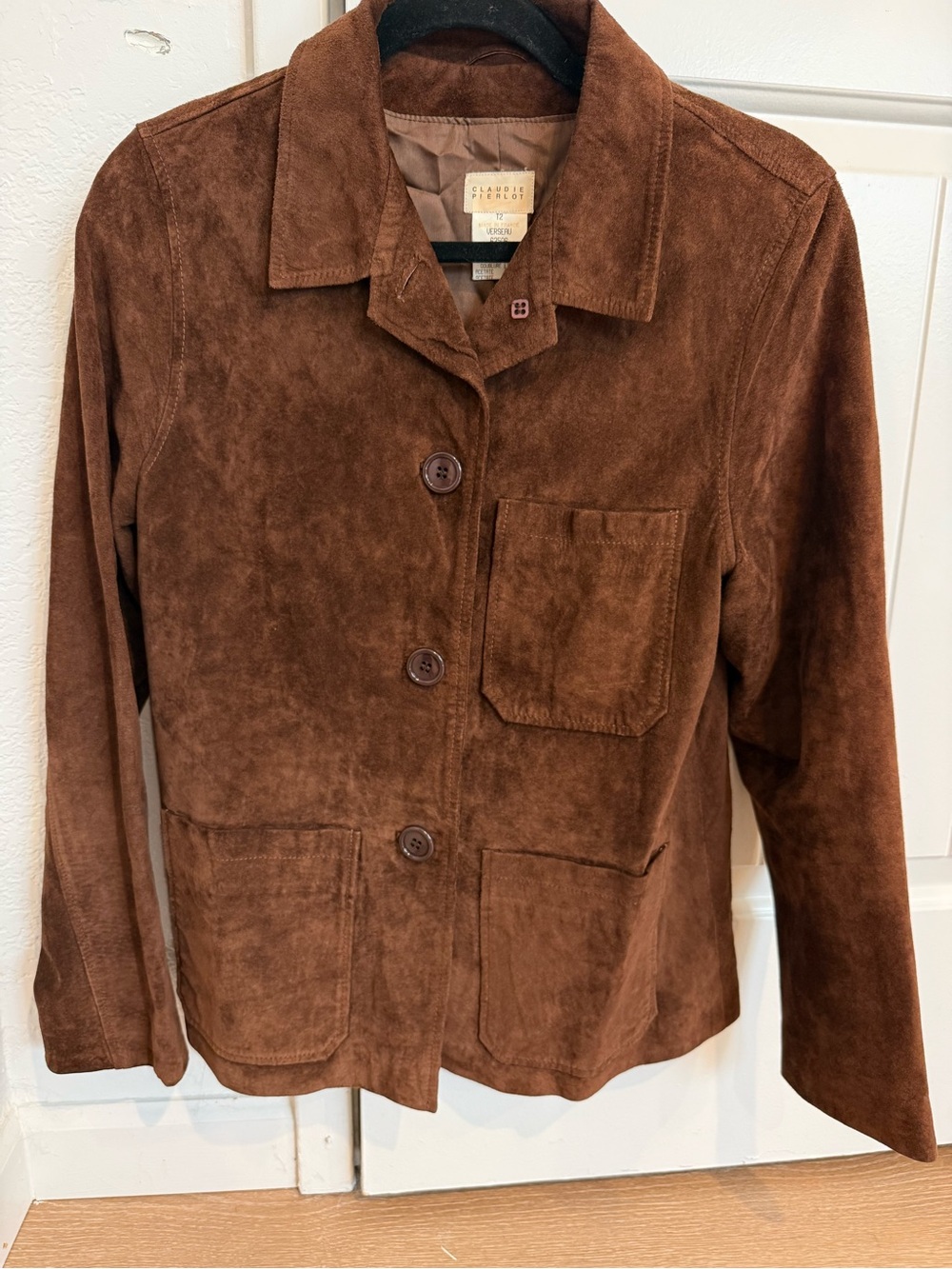 Vintage French Brown Suede Button-Front Jacket